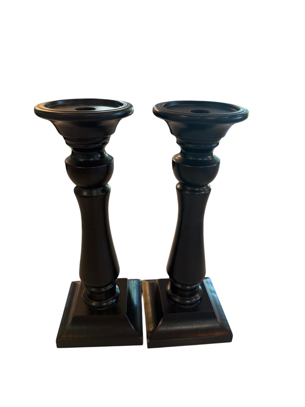 Black Decorative Wooden Candle Holders - Pair